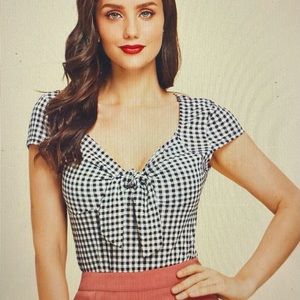 NEVER WORN — Knotted Sweetheart Gingham Fitted Top, Shein (SM)